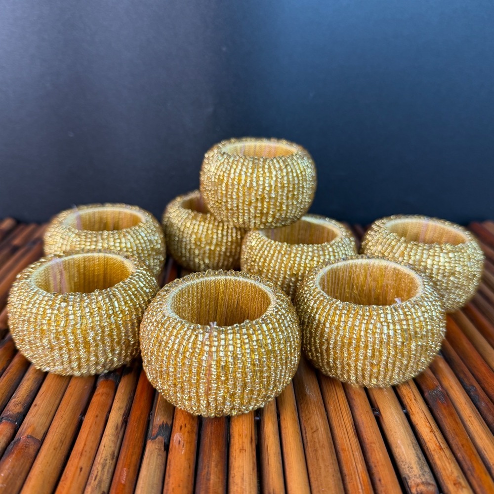 Tahari Home Golden yellow Napkin Rings (set of 8) BEADED All Seasons/Holidays